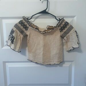 Xhilaration Cream and Black Smocked Blouse